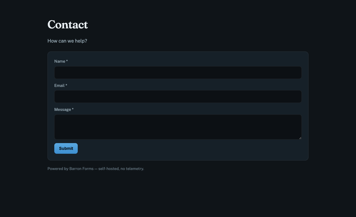 A public Barron Forms contact form